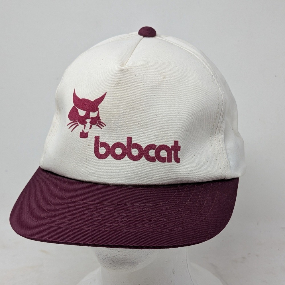 Vintage Bobcat Equipment Snapback Hat Mens White Burgundy YoungAn Hat Cotton